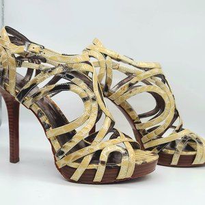 NWOT Calvin Klein Yellow Snake Skin 4" Strappy Stiletto Heels, Size 8.5